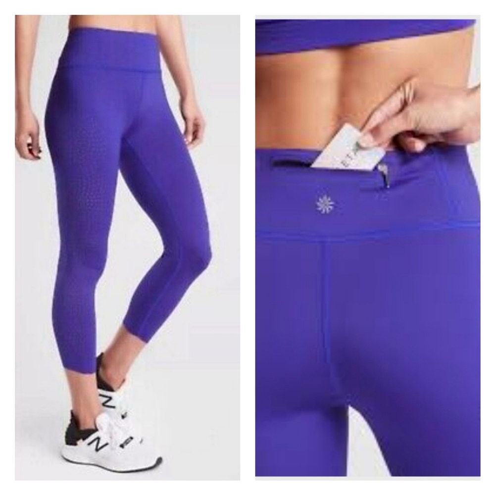 Athleta Small Velocity Laser Cut Mid-Rise Legging Paradise Blue‎ Back Zip Pocket